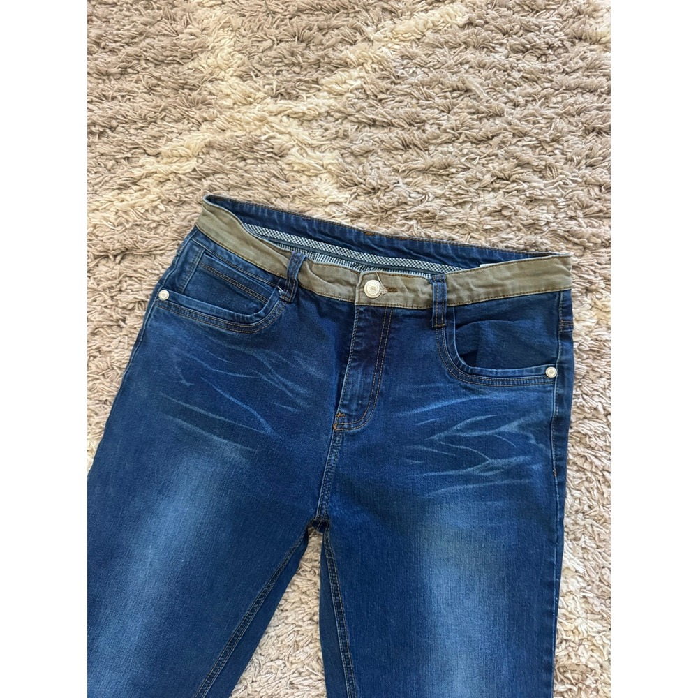 Demon & Hunter Mens Straight Leg Blue Jeans Olive Contrast Trim Size 35 - Picture 4 of 6